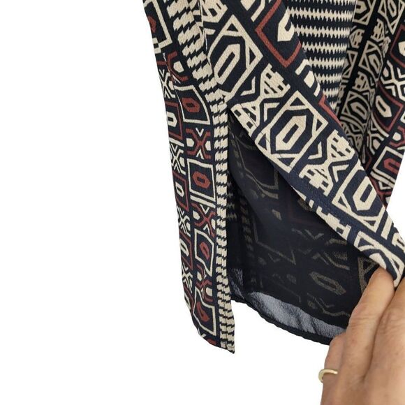 Vintage 80s Sleeveless Tunic Blouse L Black Artsy Lagenlook Aztec Tribal Italy - Picture 9 of 15